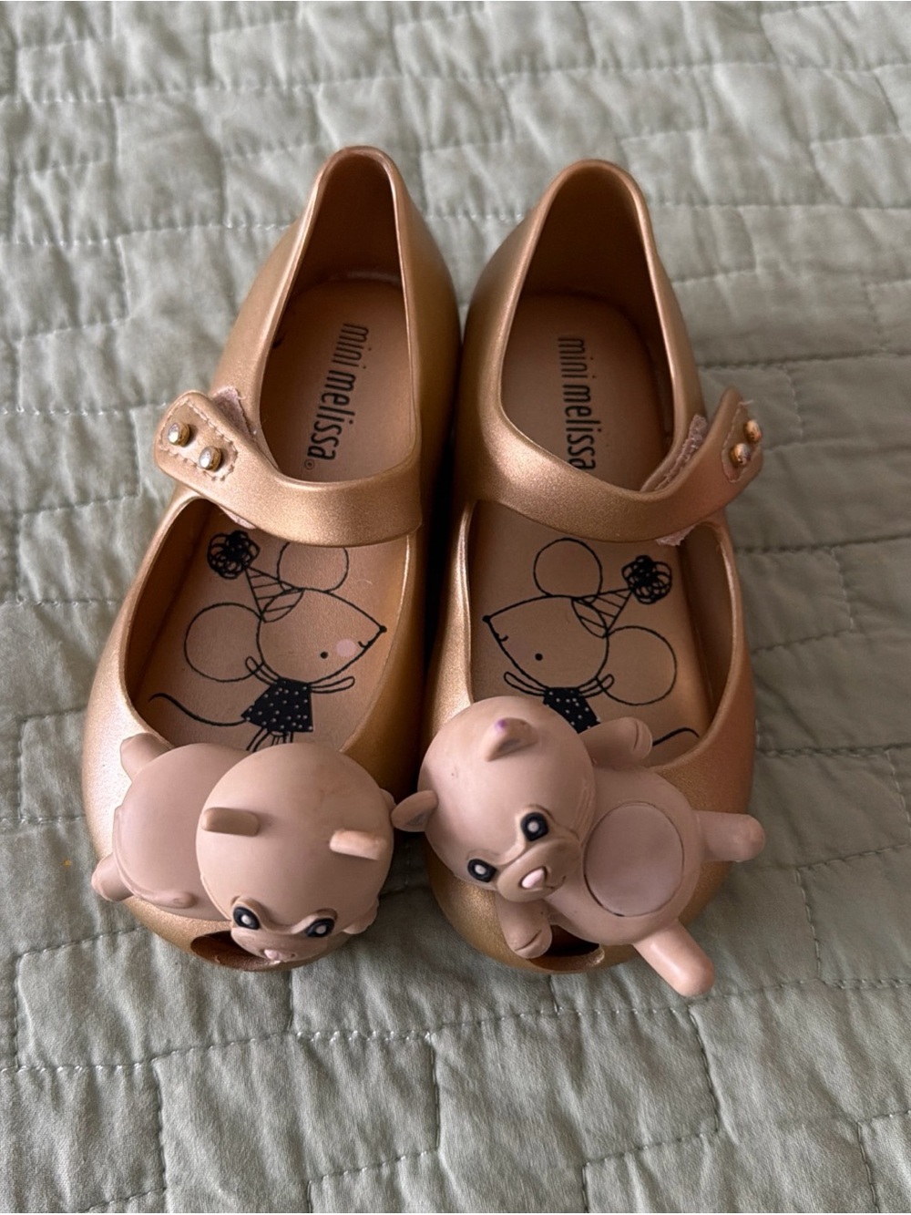 Mini MelissaJelly Flats  gold cat Mary Jane slip on shoes Size 7
